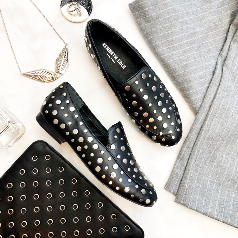 Kenneth Cole Black Leather Studded Loafers
